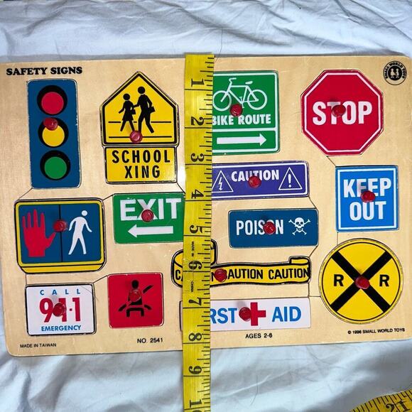 Vintage 1996 Small World Toys Safety Signs Wooden Puzzle Educational Tot #2541 - Picture 9 of 9